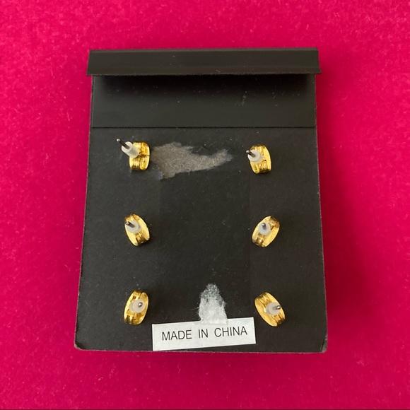 Loren Olivia Earrings | Three Pairs | Gold Tone & Stone Turquoise Tone - Picture 3 of 3